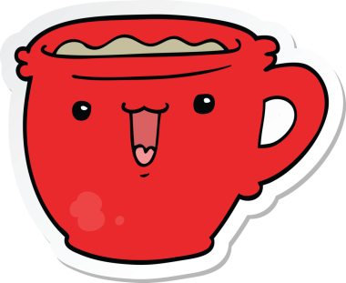 Bir insan tarafından çizilmiş şirin bir kahve fincanının çıkartması.