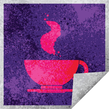 Bir insan tarafından çizilmiş sıcak kahve fincanı soyma etiketi.