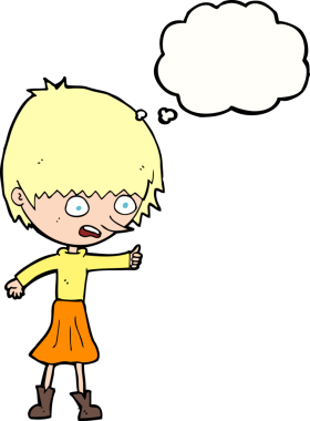 Bir insan tarafından çizilen düşünce baloncuğuyla strese giren çizgi film kadını.