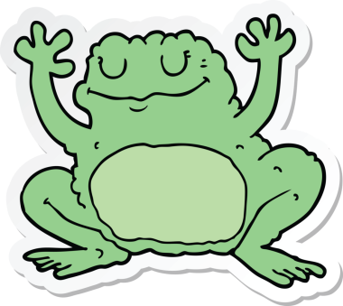 Bir insan tarafından çizilmiş karikatür kurbağasının çıkartması.