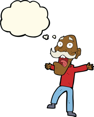 Karikatür bir insan tarafından çizilen düşünce baloncuğuyla yaşlı adamı şok etti.