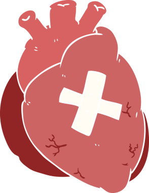 Bir insan tarafından çizilmiş düz renkli karikatür kalp.