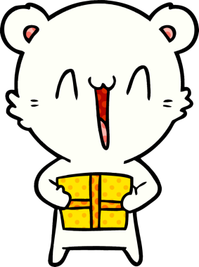 Kutup ayısı Noel hediyesi olarak bir insan tarafından çizilmiş karikatür.