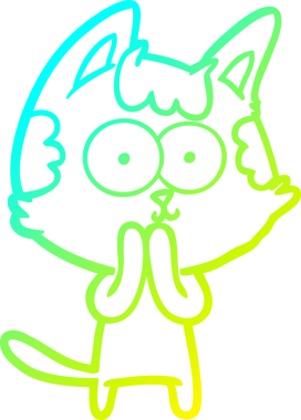 Bir insan tarafından çizilmiş mutlu çizgi film kedisinin soğuk gradyan çizgisi.