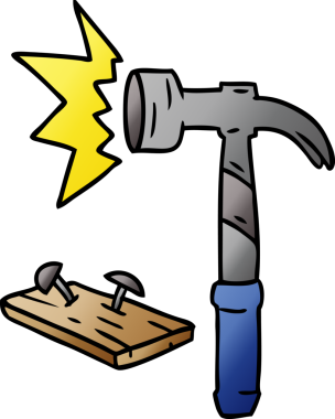 Bir insan tarafından çizilmiş çekiç ve çivilerin gradyan çizimi.