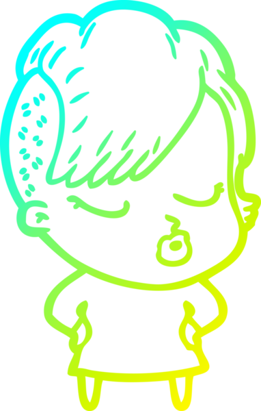 Bir insan tarafından çizilmiş soğuk gradyan çizgi film karakteri güzel hippi kız.