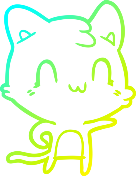 Bir çizgi filmin soğuk gradyan çizimi bir insan tarafından çizilmiş mutlu bir kedi.