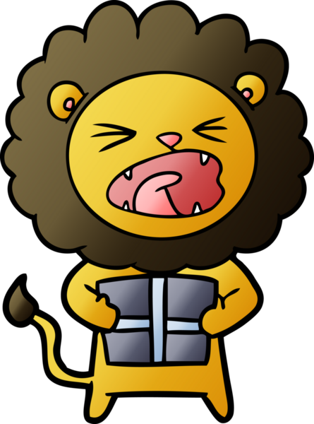 Bir insan tarafından çizilmiş noel hediyeli çizgi film aslanı.