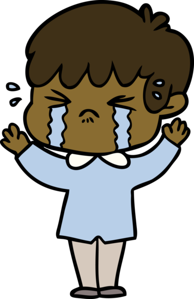 Bir insan tarafından çizilmiş ağlayan çizgi film çocuğu.