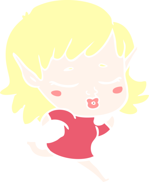 Bir insan tarafından çizilen düz renkli çizgi film kızı.