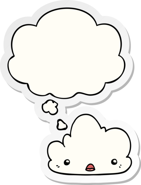Düşünce baloncuklu şirin çizgi film bulutu insan tarafından çizilmiş bir çıkartma gibi.