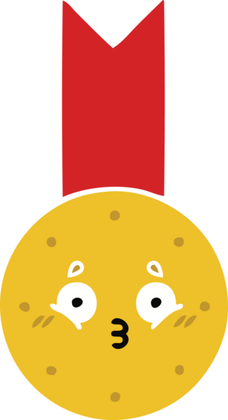 Bir insan tarafından çizilmiş altın madalyanın düz renkli retro karikatürü