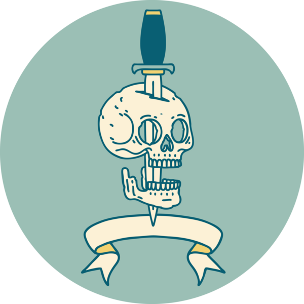 bir insan tarafından çizilmiş bir kafatası pankartıyla dövme biçimi simgesi