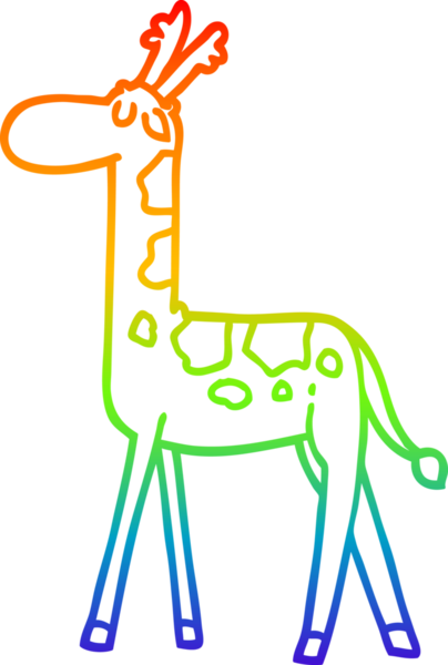 Gökkuşağı gradyan çizgi çizimi bir insan tarafından çizilmiş yürüyen zürafa