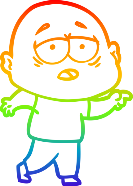 Gökkuşağı gradyan çizgi çizimi bir insan tarafından çizilmiş yorgun kel bir adam