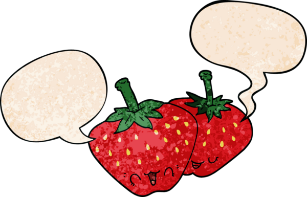 bir insan tarafından çizilmiş eski moda konuşma baloncuklu çizgi film çilekleri