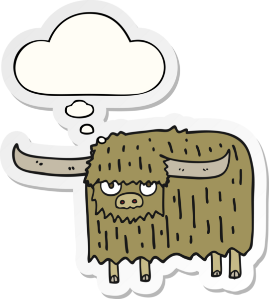 insan tarafından çizilmiş bir çıkartma gibi düşünce balonlu kıllı inek çizgi filmi.