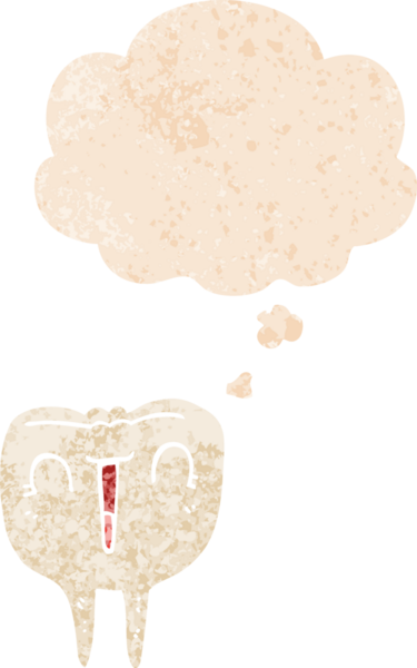 Düşünce baloncuklu çizgi film mutlu diş grunge sıkıntılı retro dokuma tarzı bir insan tarafından çizilmiş