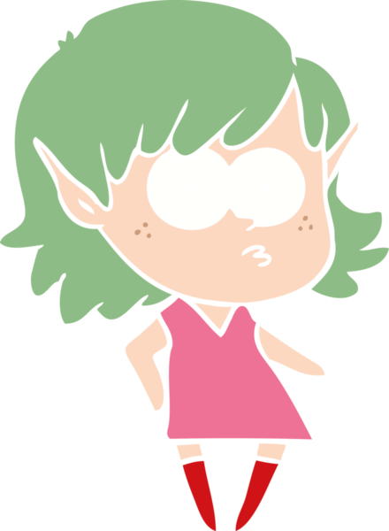 Bir insan tarafından çizilmiş düz renkli çizgi film elf kızı.