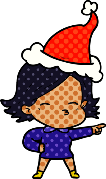 Bir insan tarafından çizilmiş Noel Baba şapkası takan bir kadının el çizimi çizgi roman tasviri