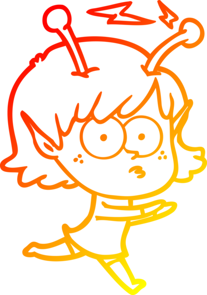 Bir insan tarafından çizilmiş bir uzaylı kız çizgi çizimi.