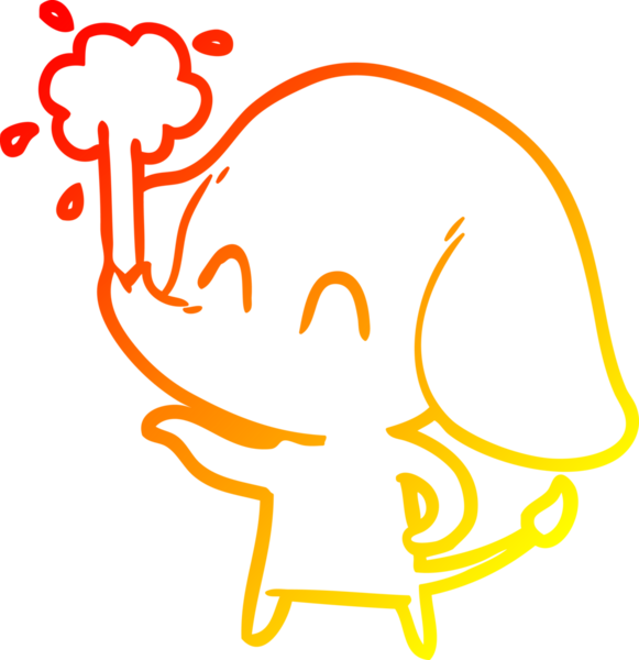 Bir insanın çizdiği suyu püskürten sevimli bir filin sıcak çizgi çizgisi.