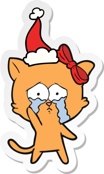 Bir insan tarafından çizilmiş Noel Baba şapkası takan bir kedinin el yazısı.