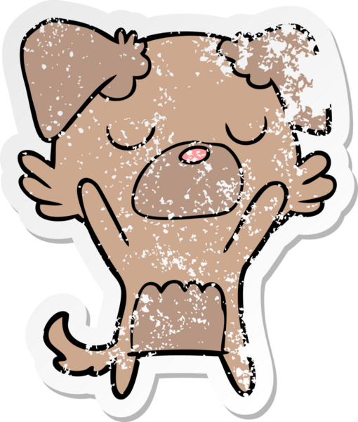 Bir insan tarafından çizilmiş bir karikatür köpeğinin sıkıntılı çıkartması.