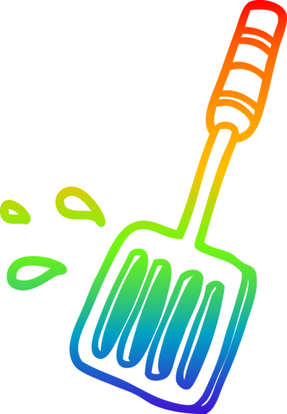 Bir insan tarafından çizilmiş bir mutfak spatula aracının gökkuşağı gradyanı çizimi