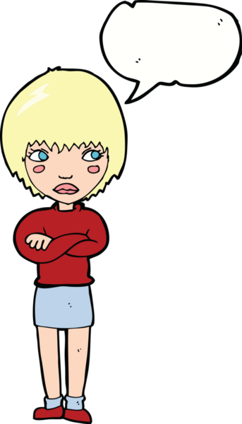 Bir insan tarafından çizilmiş konuşma baloncuğuyla rahatsız bir kadın.