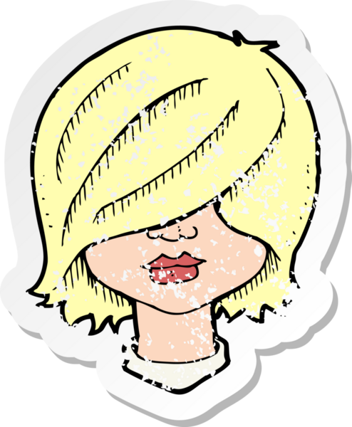 Bir insan tarafından çizilmiş bir karikatür kadın yüzünün gerilimli yapıştırması.