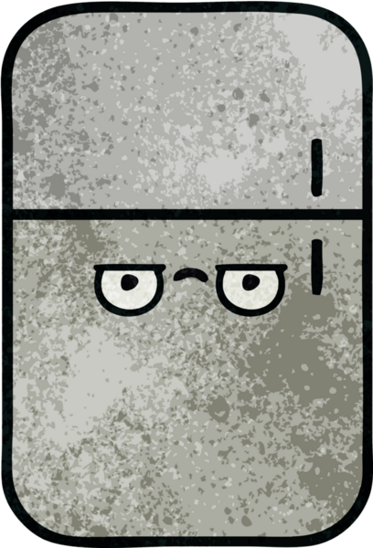 Bir insan tarafından çizilmiş buzdolabının retro grunge desenli karikatürü.