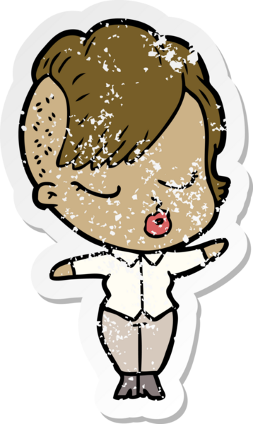 Çizgi film çıkartması. Bir insan tarafından çizilmiş güzel hippi kız.