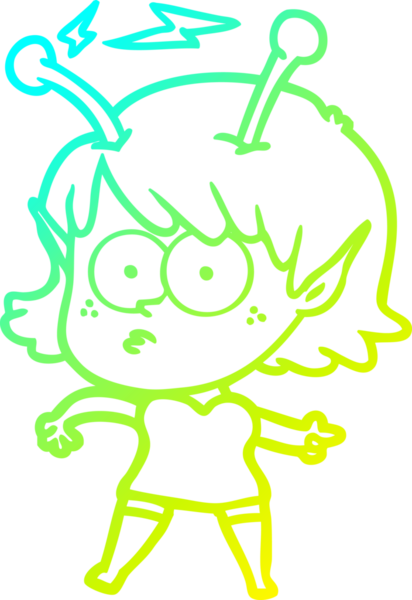 Bir insan tarafından çizilmiş bir uzaylı kız çizgi filmi.