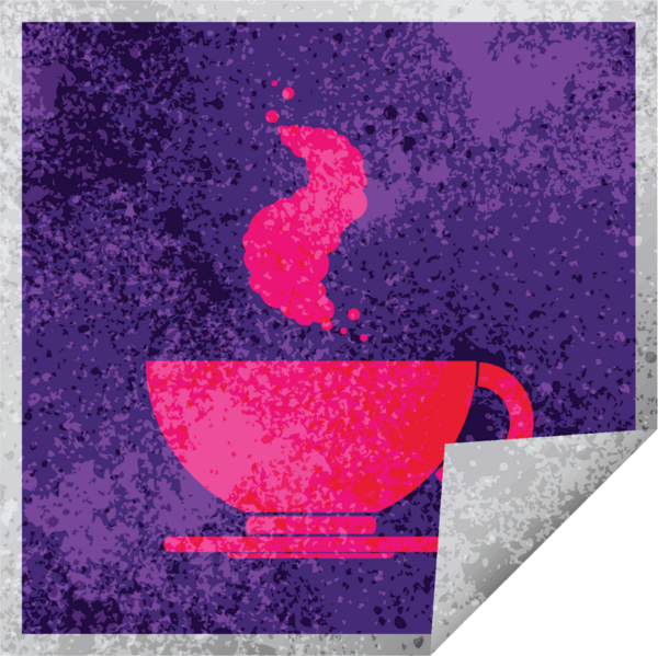 Bir insan tarafından çizilmiş sıcak kahve fincanı soyma etiketi.