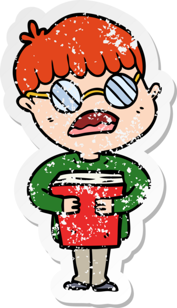 Bir insan tarafından çizilmiş gözlük takan çizgi film karakterinin sıkıntılı çıkartması.