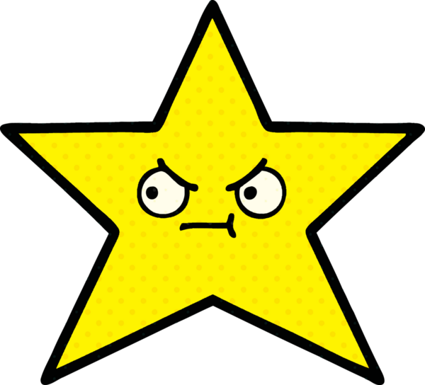 Bir insan tarafından çizilmiş bir altın yıldızın çizgi filmi.