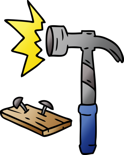 Bir insan tarafından çizilmiş çekiç ve çivilerin gradyan çizimi.