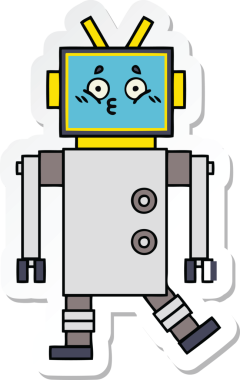 Bir insan tarafından çizilmiş şirin çizgi film robotunun çıkartması.