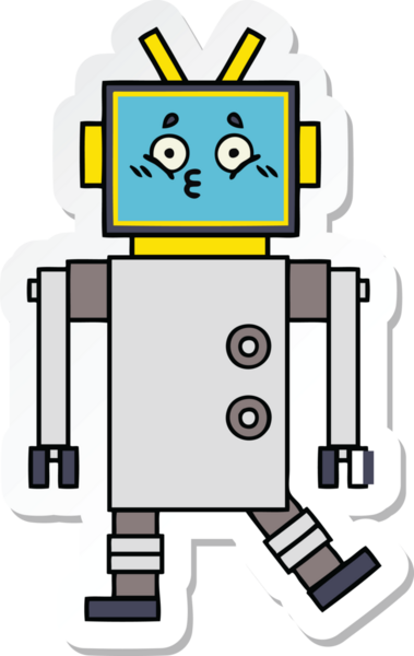 Bir insan tarafından çizilmiş şirin çizgi film robotunun çıkartması.