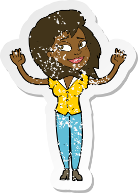 Bir insan tarafından çizilmiş karikatür kadının gerilimli retro çıkartması.