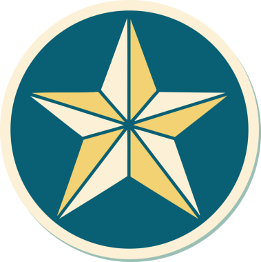 Bir insan tarafından çizilmiş geleneksel bir yıldız stiliyle dövme çıkartması.