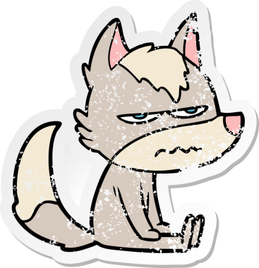 Bir insan tarafından çizilmiş kızgın bir kurdun sıkıntılı çıkartması.