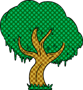 Bir insan tarafından çizilmiş yeşil bir ağacın karalaması.