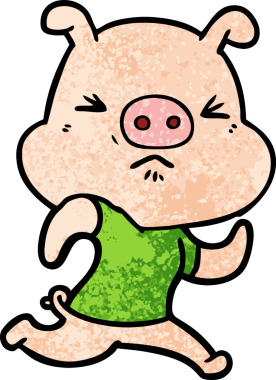 Bir insan tarafından çizilmiş tişört giyen kızgın bir domuz.