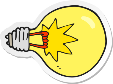 Bir insan tarafından çizilmiş çizgi film ampulünün çıkartması.