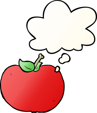 bir insan tarafından çizilmiş yumuşak eğimli düşünce baloncuklu çizgi film elması