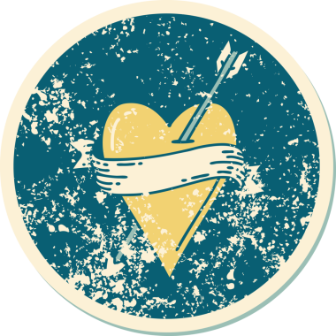 Bir insan tarafından çizilmiş ok kalp ve pankartın sembolik dövmeli görüntüsü