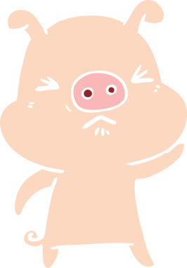 Bir insan tarafından çizilmiş düz renkli çizgi film huysuz domuz.