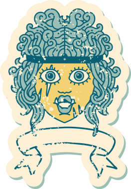 Retro Dövme Tarzı Ork barbar karakter yüzü Bir insan tarafından çizilmiş bayrak